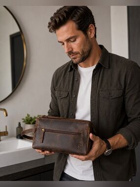 Rustic Town Genuine Arden Leather Dopp Kit Travel Toiletry Bag Distressed Brown